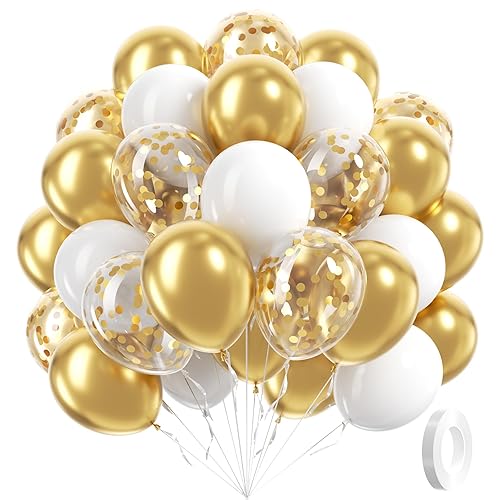 60pcs Gold and White Balloons 12inch, White and Gold Balloons