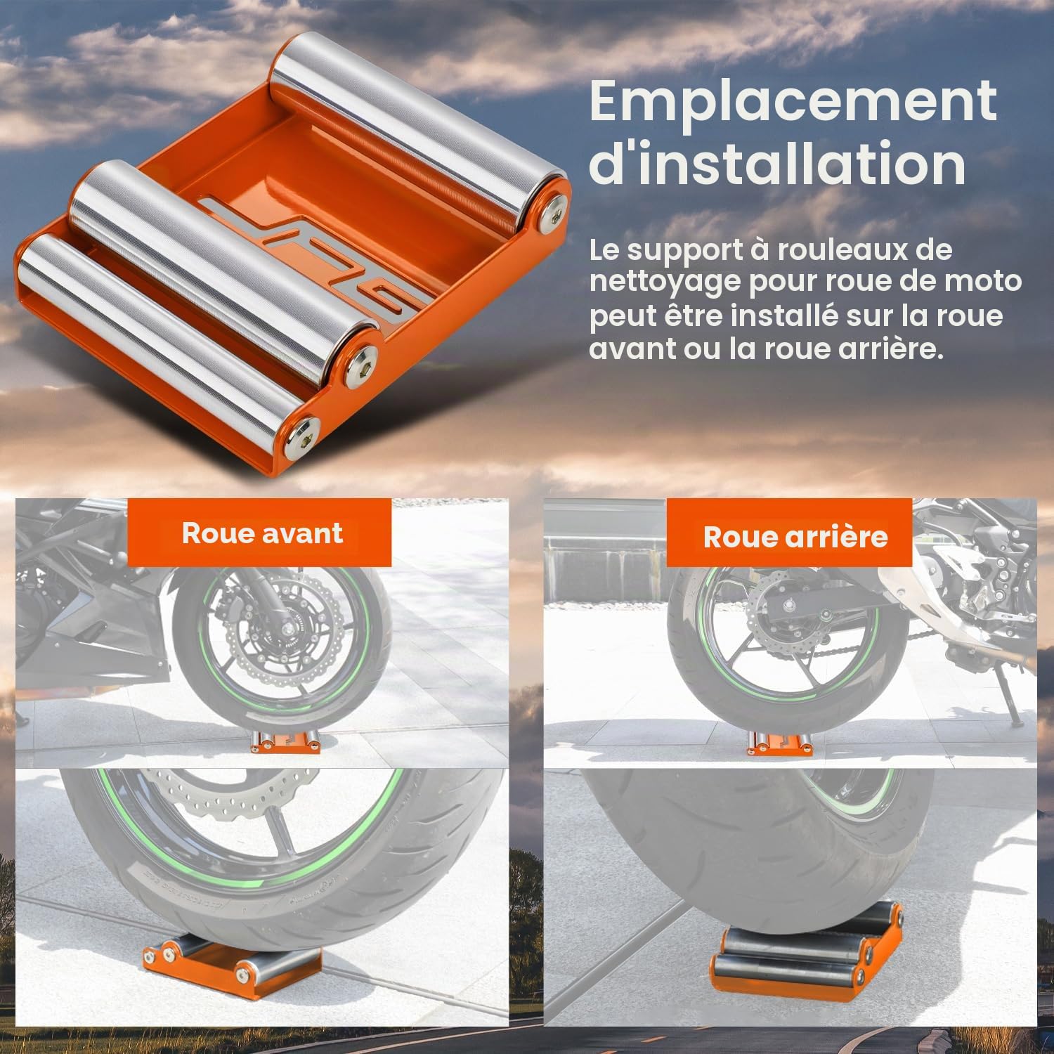 Bequille Portable Moto,pour TailleMoyenne<220kg Largeur de Pneu<180mmOrange | Support Nettoyage Roue Moto Support Roue pour Nettoyage Pneus et Lubrification Chaine GRoller de