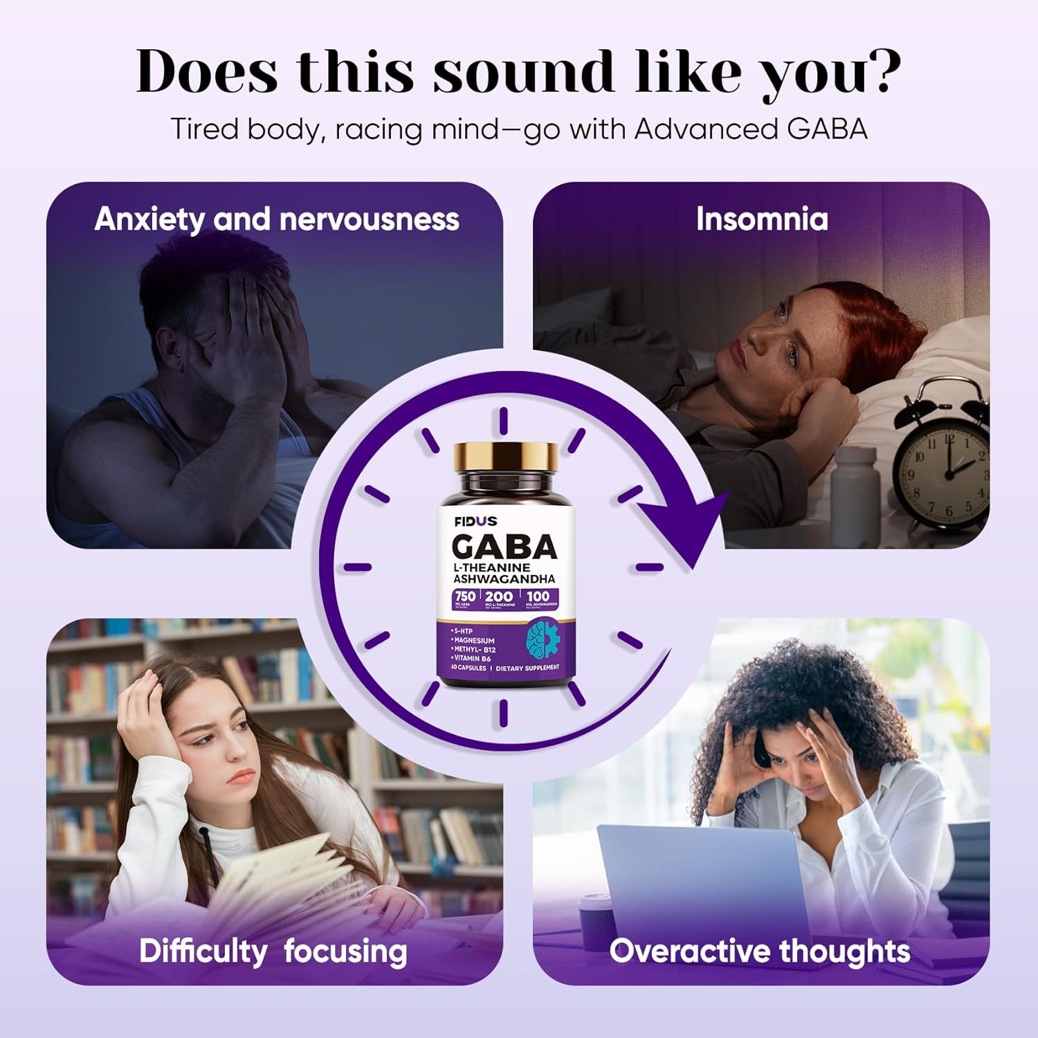 1050mg GABA L-Theanine Ashwagandha - Made in USA - Advanced Sleep Aid & Calm- Magnesium, 5-HTP, Vitamin B6 & B12, GABA (Gamma Aminobutyric Acid) Supplement - Melatonin-Free & Non-Habit Forming - Image 2