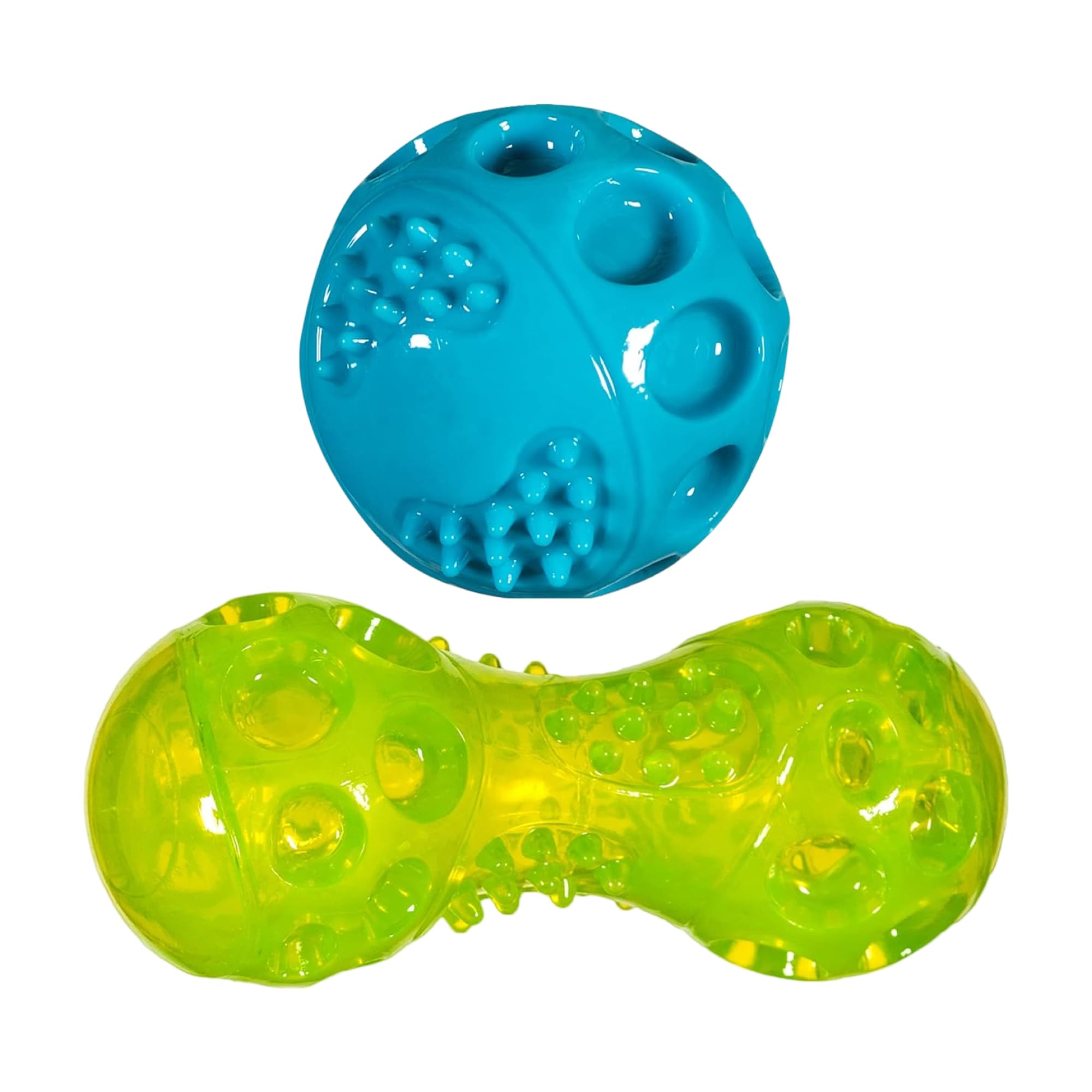 Chase 'n Chomp Squeak and Light Up Ball and Dumbbell Dog Toy, Large, 2 Pack