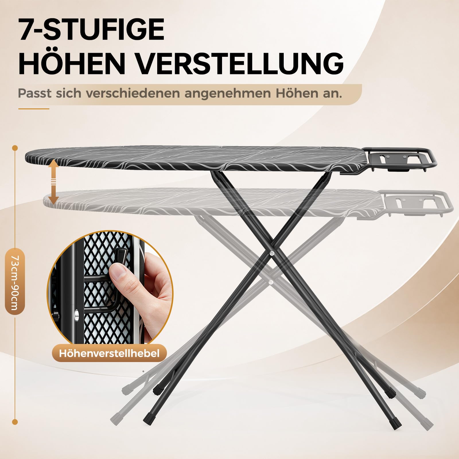 KINGRACK Bügelbrett mit Ablage, 7-Fach höhenverstellbar, 110 * 33cm, Grau