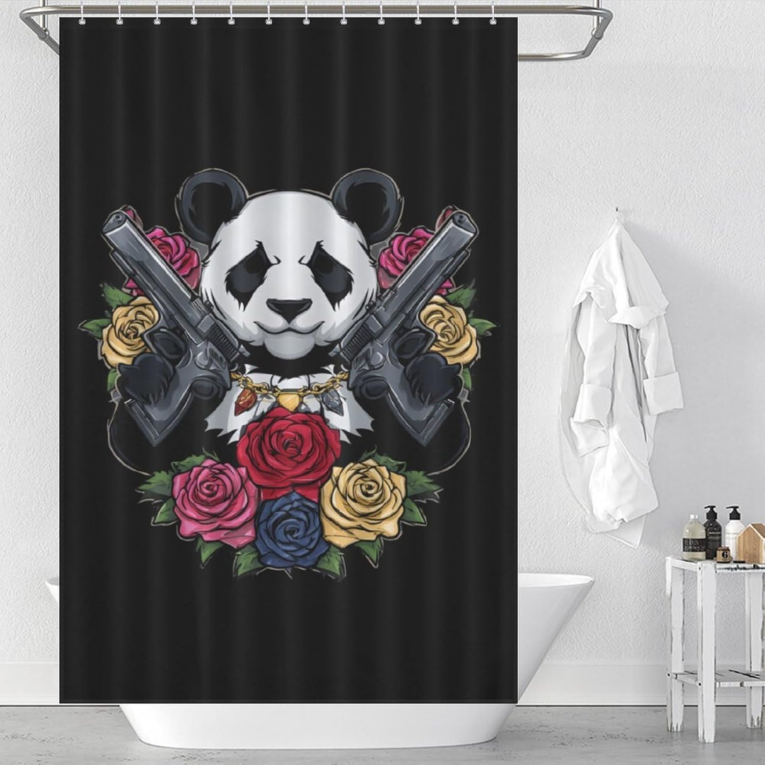 Panda with Guns Shower Curtain 46.85x70.87Inch（119x180cm） Polyester Bath Curtain Shower Curtains Printed Decorative