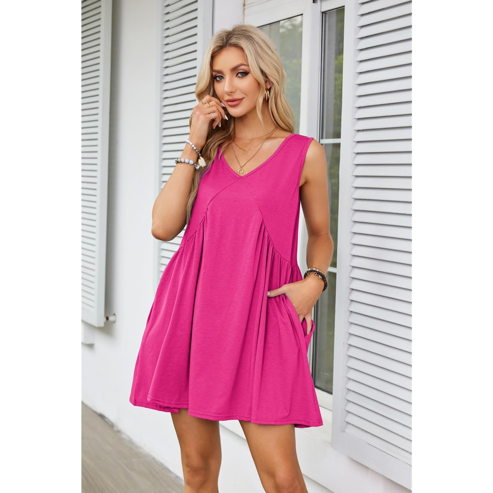 Vestidos de Verano Vestidos de Verano Vestidos de Verano Ocio Femenino sin Mangas Vestidos de Mujer con Bolsillos, HUTALIM, Azul grisáceo, XL