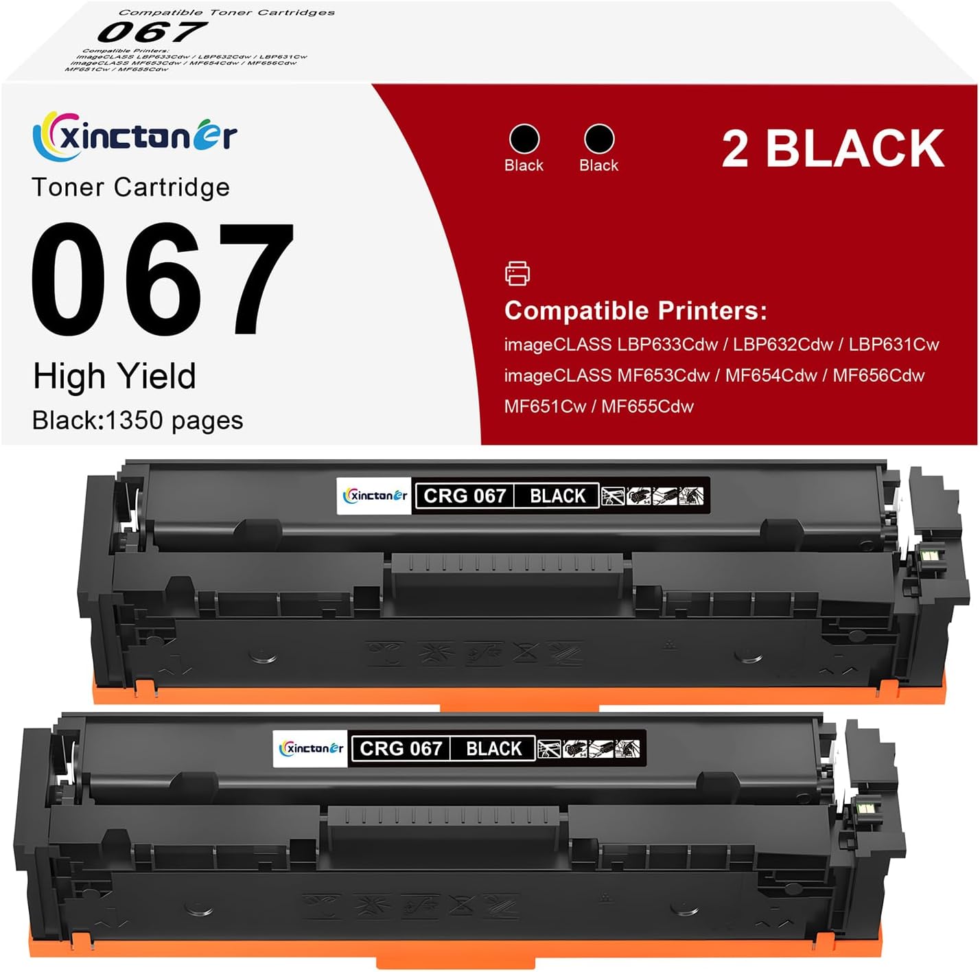 067 Black Toner Cartridge 2 Pack Compatible for Canon 067 Black Toner for MF654Cdw MF656Cdw Toner Cartridge, Work for Color ImageClass MF653Cdw MF655Cdw LBP633Cdw LBP632Cdw MF652Cw Printer