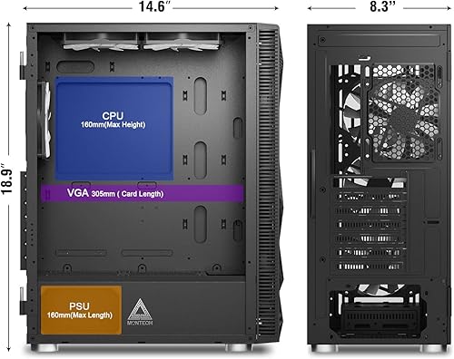 Miniatura 31 de Montech - 6 unidades de malla X3, 3 ventiladores fijos de 140 mm y 3 ventiladores fijos de 120 mm con iluminación RGB, carcasa ATX de media torre