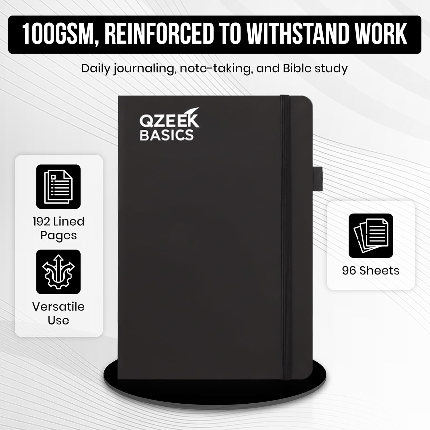 6 Pack Qzeek Basics A5 Hardcover Notebook – College Ruled Journal, 192 Pages, 100 GSM Thick Paper, Pen Loop, Inner Pocket, Ribbon Bookmark & Elastic Closure Premium Notebooks for Work, School & Office