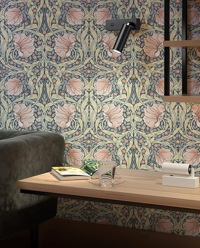 HAOKHOME 94028-2 Vintage Floral Wallpaper Peel and Stick Botanical Grey/Terracotta Wall Murals Home Kitchen Bedroom Decor by William Morris 17.7in x 9.8ft