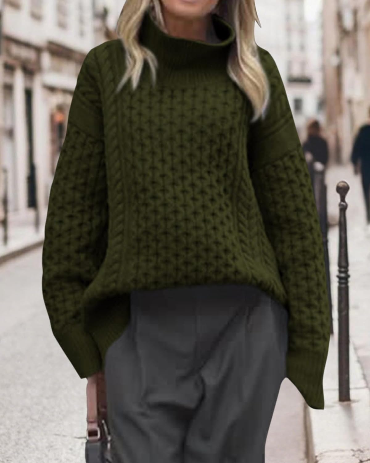 BTFBM Casual Women Fall Sweaters 2025 Long Sleeve Turtleneck Ribbed Knit Pullover Loose Cable Knit Sweater - Image 3