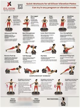 Eilison Full Body Vibration Plate Workout Poster - Comprehensive Vibration Plate Exercise Machine Chart Workout Poster with Training Suggestions & Detailed Instructions in Convenient Work-out Chart B