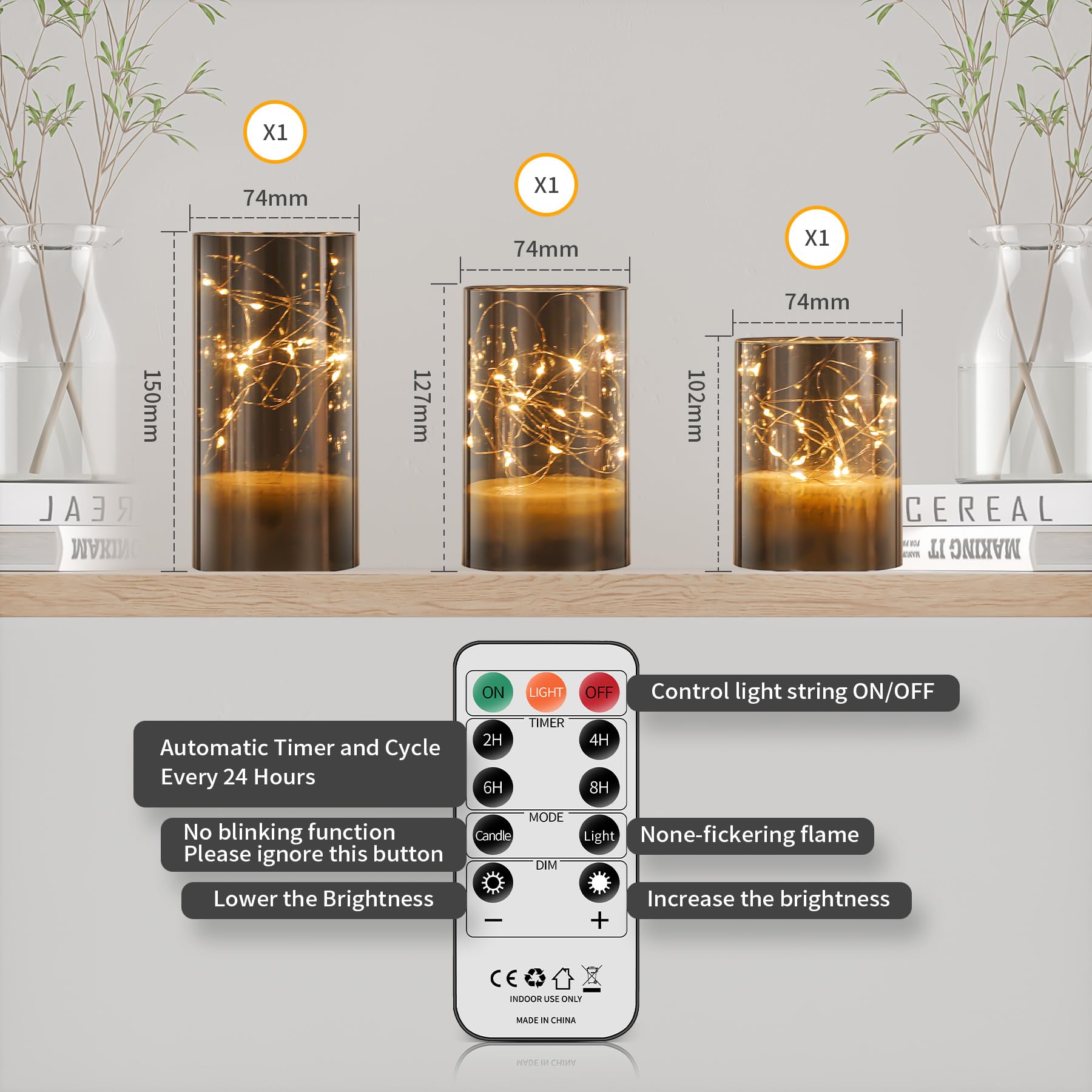 Forever Speed Set of 3 Rechargeable LED Candles 1000mAH Fairy Light with Remote Control LED Candle Decorative Flameless Candles for Party Home Decoration Weddings - Image 2