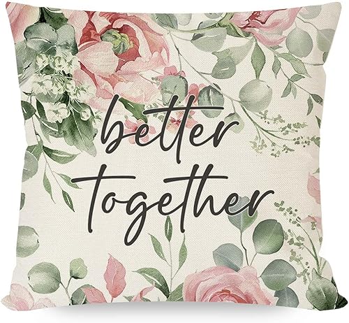 Miniatura 7 de PANDICORN Juego de 4 fundas de almohada de primavera de 20 x 20 pulgadas con tarro de masón de bienvenida con flores rosadas Bless This Home Sweet
