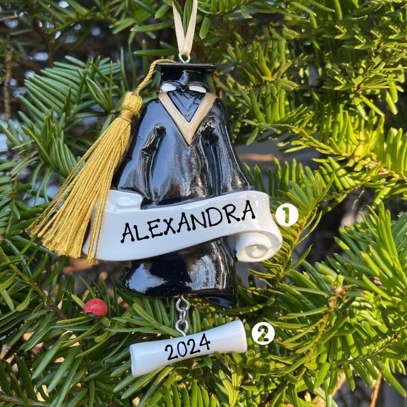 Adorno de Navidad de graduación personalizado 2024, escuela secundaria, licenciatura, maestría, doctorado, graduado, recuerdo de graduado, vestido