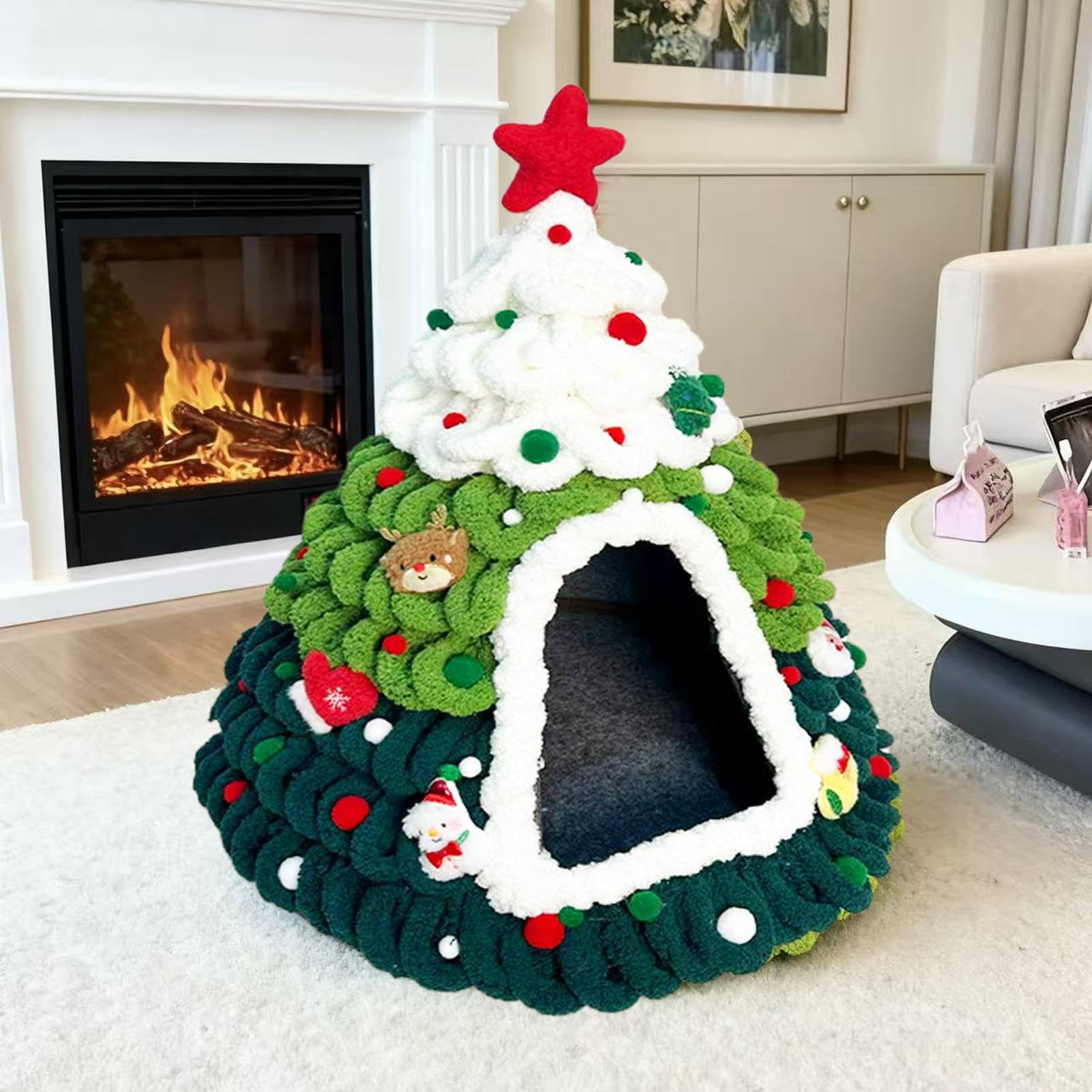 Katzenbett Höhle Gestrickt Weiches Tannenbaum Design Unterschlupf