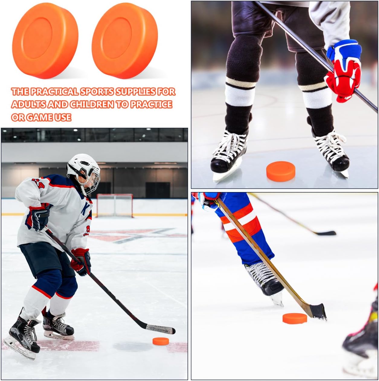 Toddmomy 4pcs Orange Hockey Training Puck, No Bounce Training Tools, Official Size PVC Rubber Pucks for Indoor Outdoor Practice