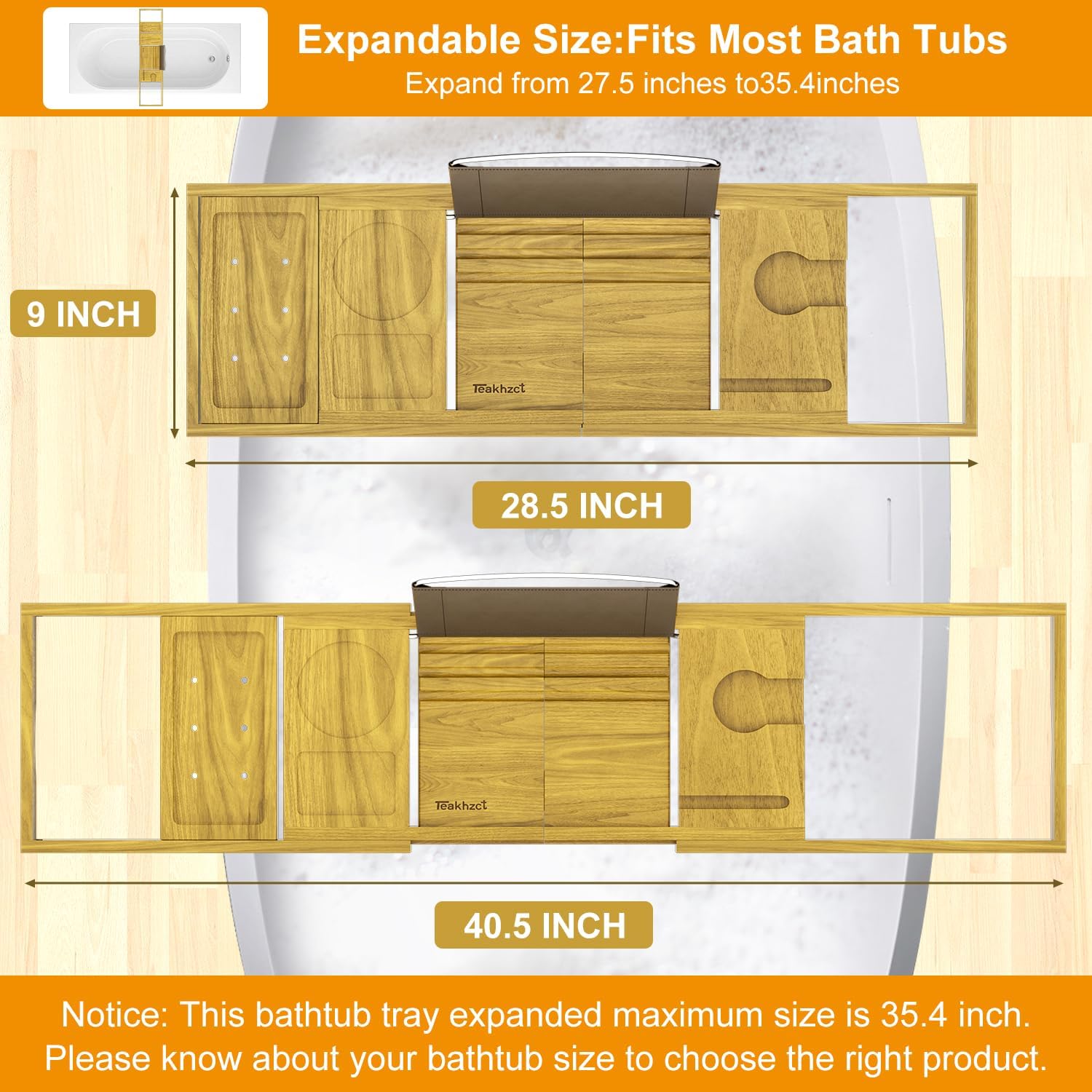 Bath Accessories - Cup Holders - Bathtub Tray Caddy - Bath Tray Expandable - Bath Tub Table Tray Caddy - Bamboo Bath Tray for Tub
