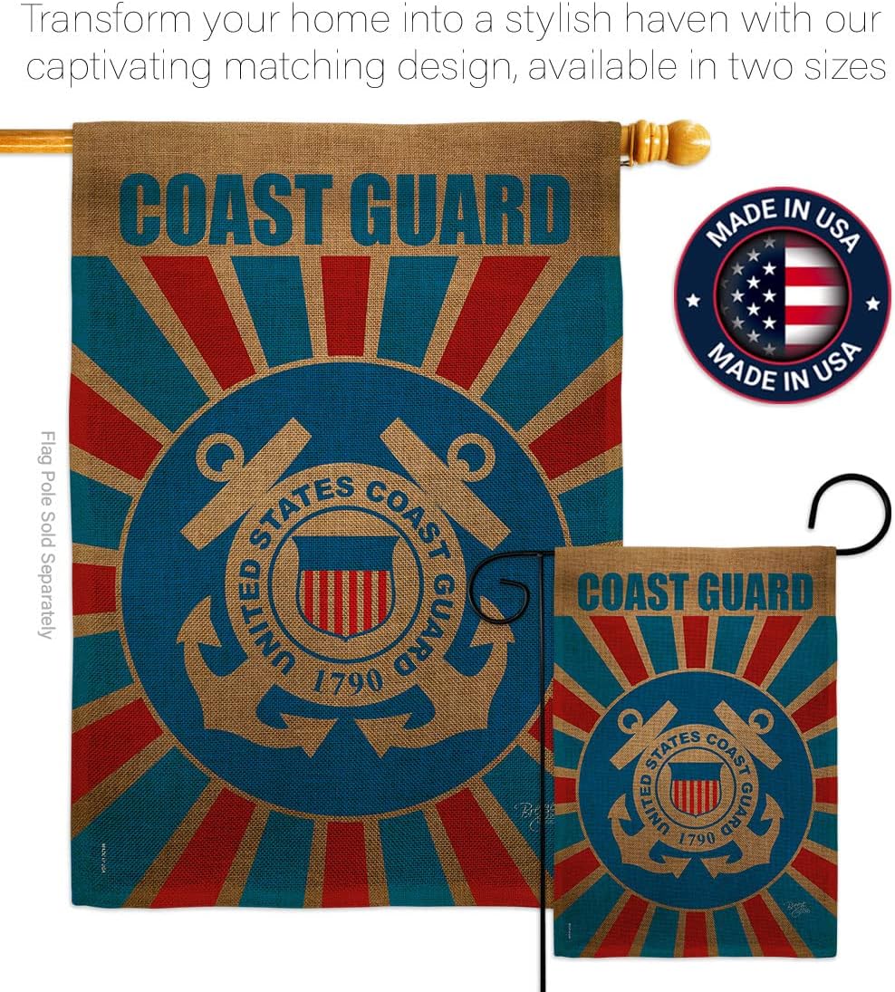 Coast Guard Burlap Garden Flag - Armed Forces USCG Semper Paratus United State American Military Veteran Retire Official - House Decoration Banner Small Yard Gift Double-Sided Made In USA 13 X 18.5