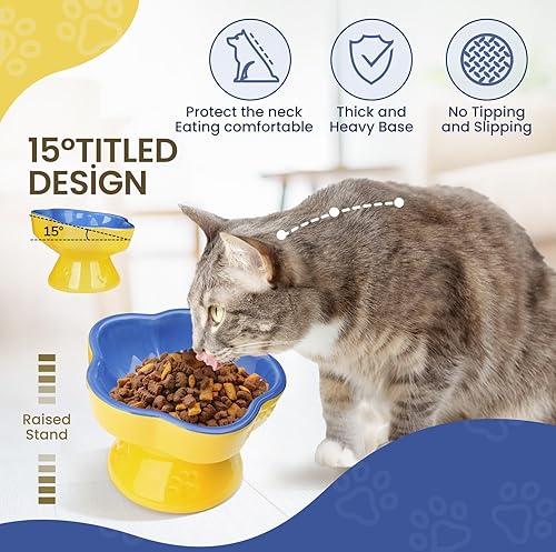 Miniatura 3 de S&Q's CERAMICS Cuenco elevado para gatos, cuenco elevado para alimentos y agua, plato con título de cerámica, apto para antivómitos y bigotes, apto