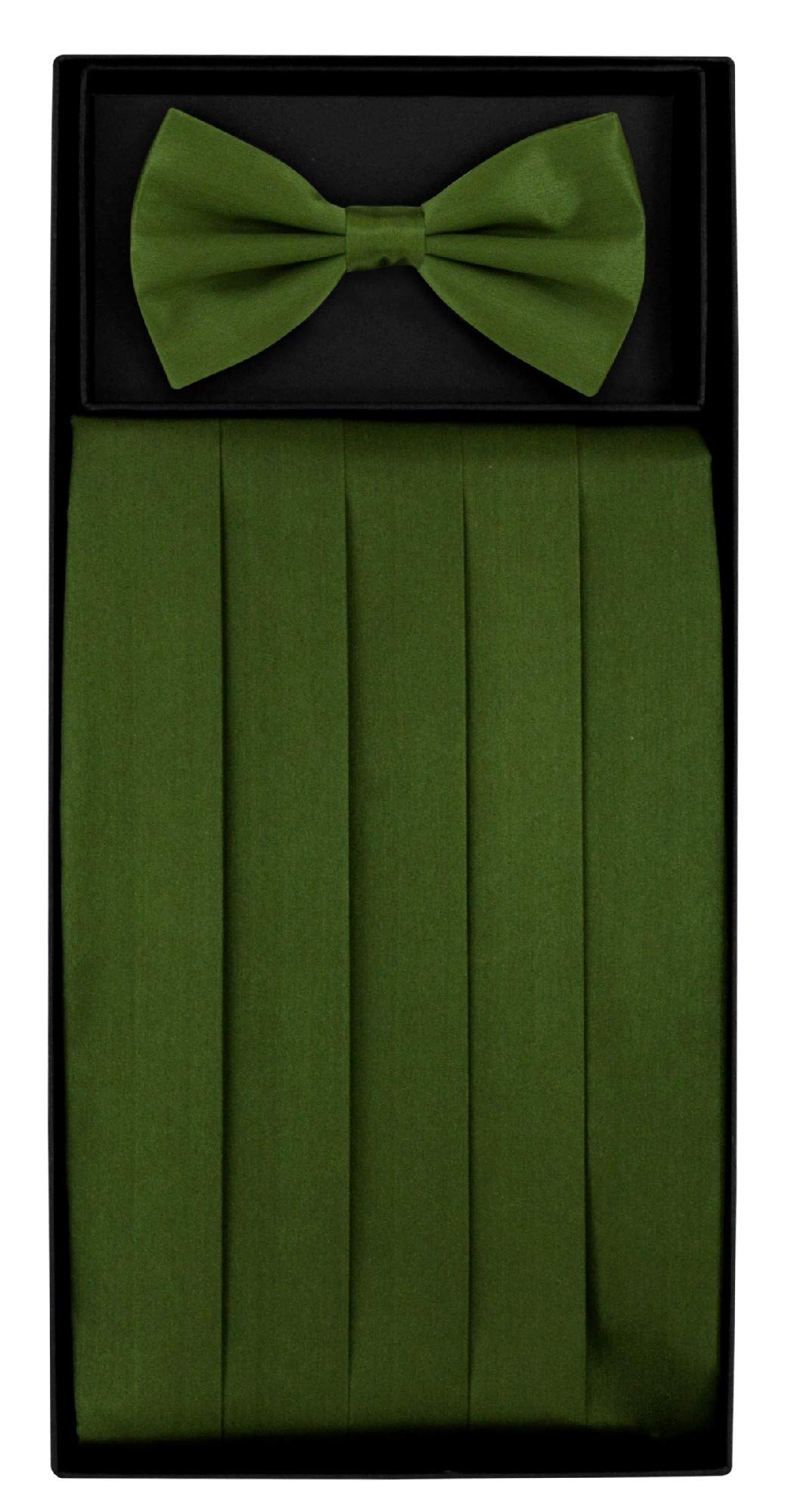 SILK Cumberbund & BowTie Solid OLIVE GREEN Color Men's Cummerbund Bow Tie Set