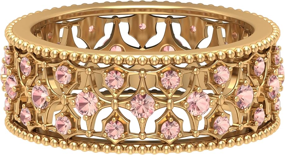 Amazon Co Jp 1 50 Ct デザイナーモルガナイトバンドリング モルガナイトフィリグリーゴールドバンドリング 女性用デザイナー バンドリング 女性用モルガナイト誕生石ジュエリー 14k ソリッドゴールド サイズ 00 ジュエリー