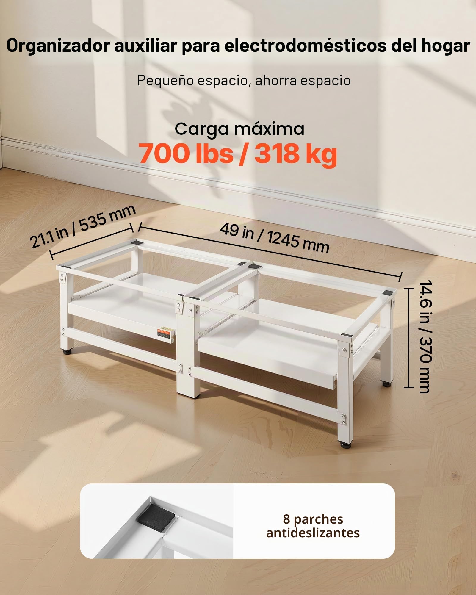 VEVOR Soporte para Lavadora Alto de 370 mm, Base de Lavadora de Acero Resistente, Capacidad de Carga de 318 kg, Pedestal Universal para Secadora con Bandeja Extraíble, Patas Antideslizantes, 2 Piezas