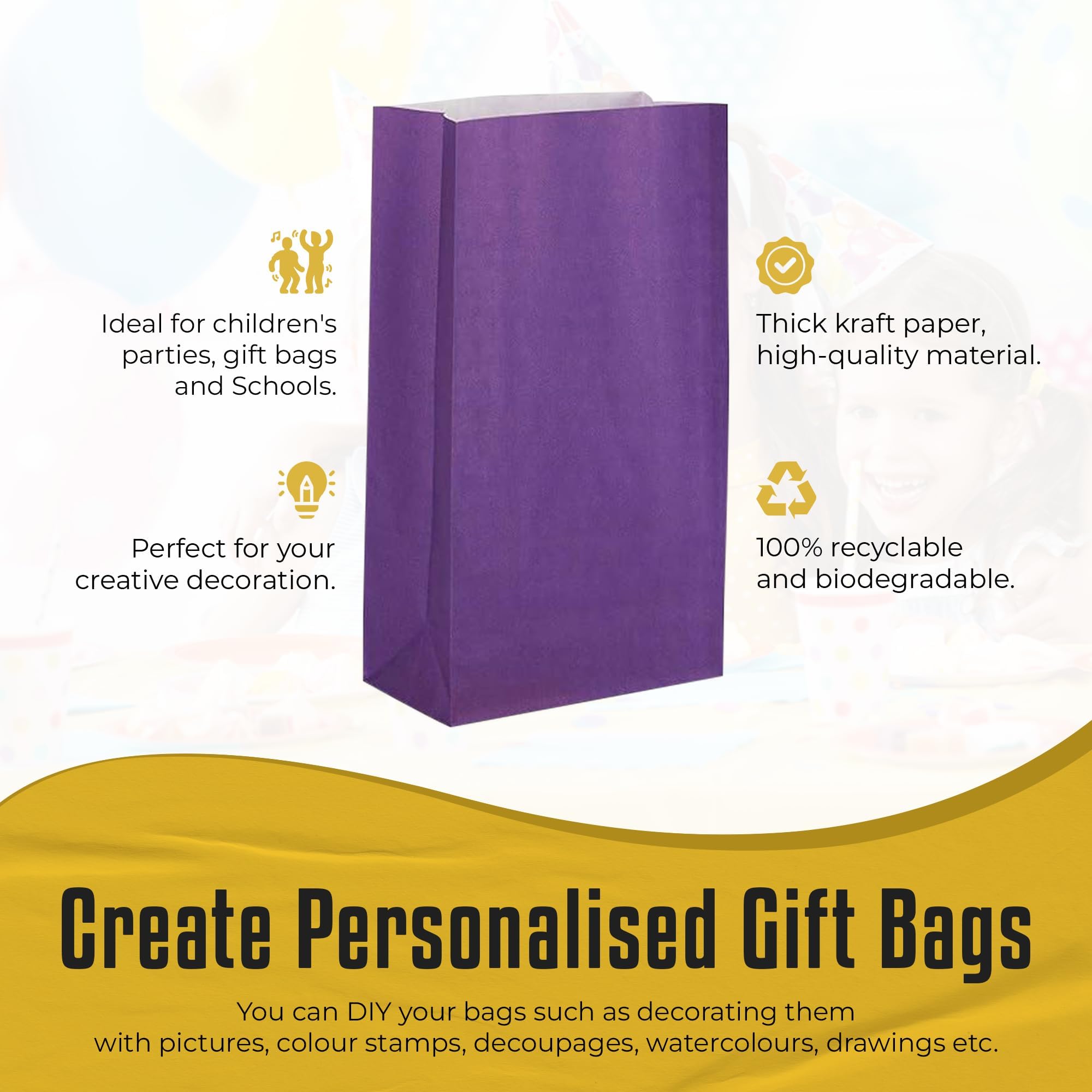 KEYYOOMY Sacchetti Di Carta Colorati Per Feste – Viola – 50 Pezzi – 8,9 X 6,1 X 18 Cm – Per Regali, Bomboniere, Matrimoni - 4