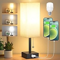 Aooshine Bedside Table Lamp: 3 Color Temps 3000K/4000K/5000K, USB C+A Ports, Pull Chain Nightstand Lamp w/ LED Bulb