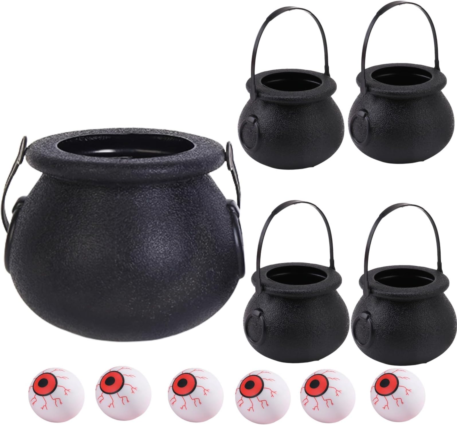 Halloween Witch Cauldron with Lid Black Witch Pot Wizard Candy Kettle Bucket