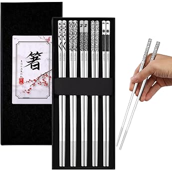 Maxmoc 5 pairs of stainless steel chopsticks dishwasher-safe chopsticks