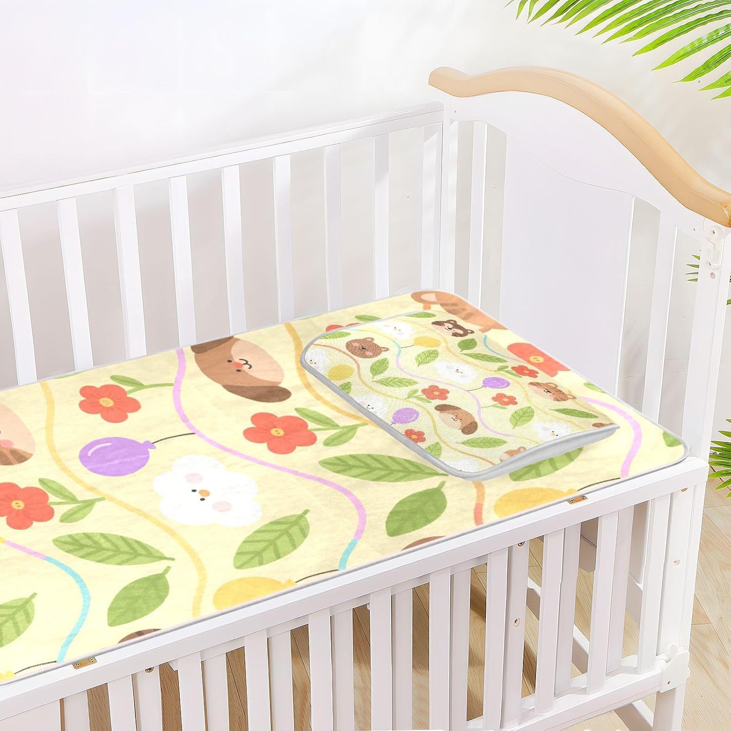 Cartoon Cute Brown Bear Cooling Baby Mattress Cover 28" x 52" Ultra Soft Mattress pad for Baby&Toddler