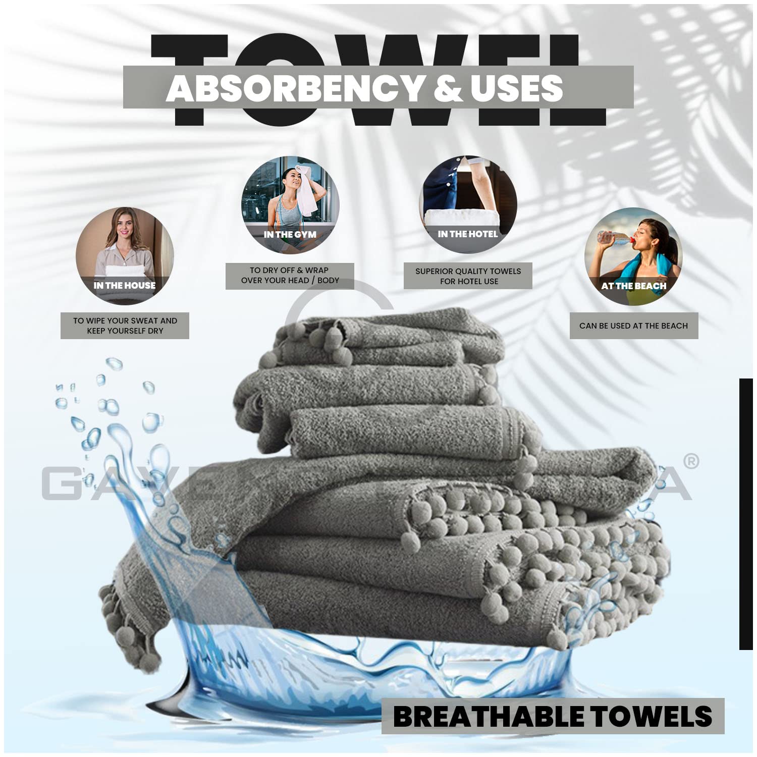 GC GAVENO CAVAILIA Premium 2PK Pom 550 GSM Egyptian Cotton Bath Towels, Soft & Cosy Super Absorbent Bathroom Accessories - Image 3
