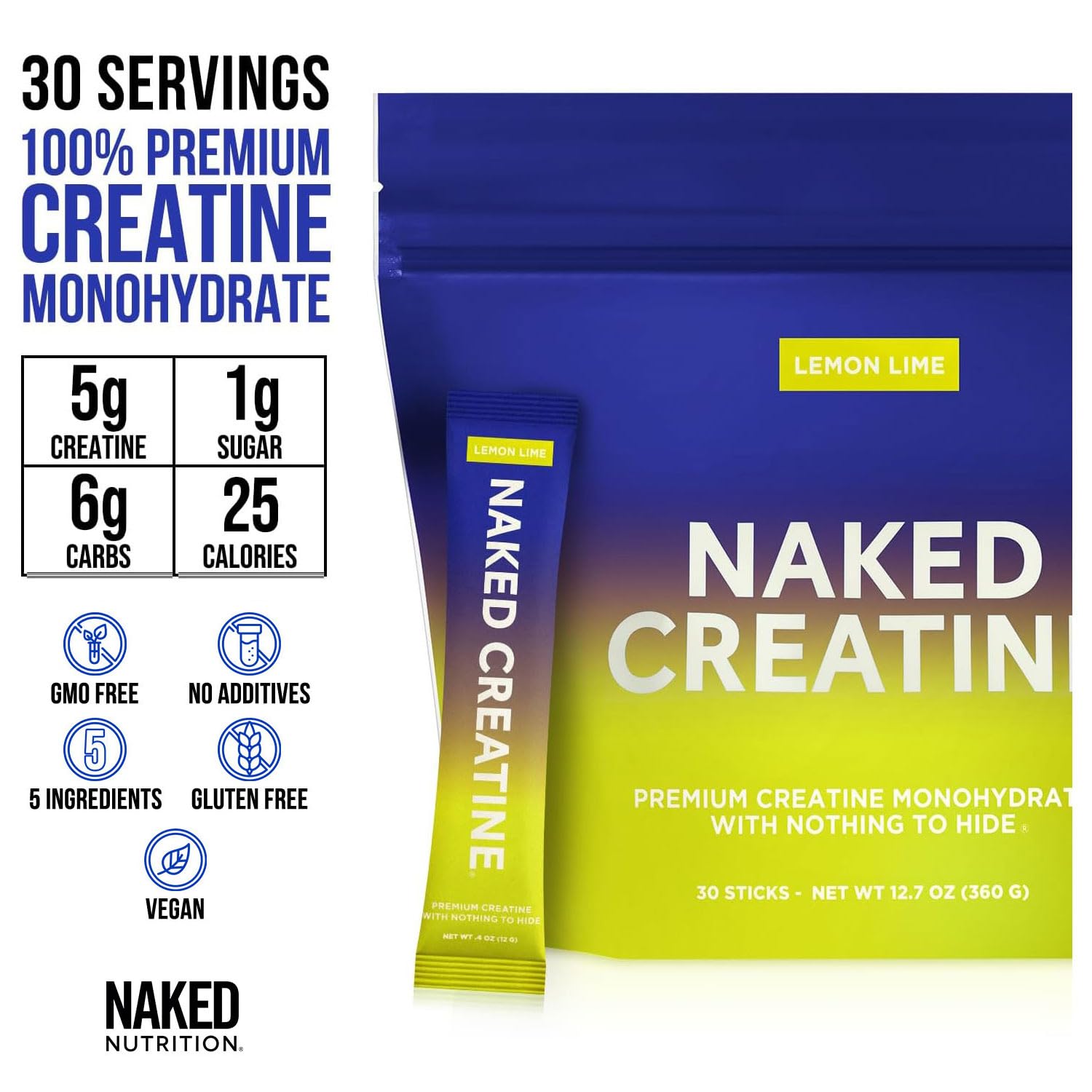 NAKED Pure Micronized Creatine Monohydrate – 200 Servings, 1,000g Bulk – Vegan, Non-GMO, Gluten & Soy Free - Muscle Building, Strength Training, Gym & Fitness Supplement