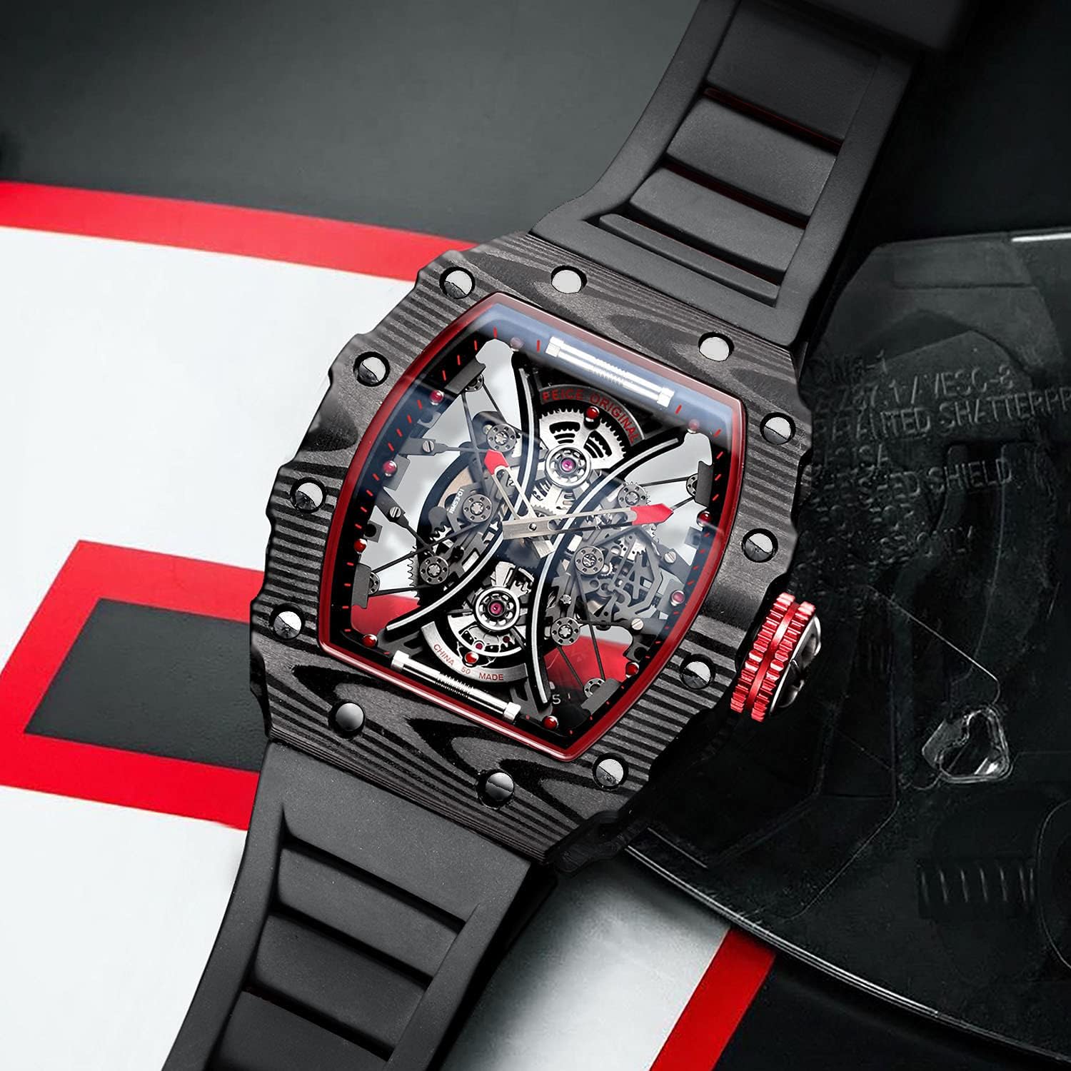 FEICE Men's Automatic Wrist Watch Sapphire Crystal Japanese Movement Skeleton Mechanical Watch Waterproof Sports Wristwatch - FM602