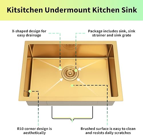 Miniatura 24 de Kitsitchen Fregadero de cocina para autocaravana de 23 pulgadas, fregadero de cocina de acero inoxidable calibre 18, fregadero de cocina de un solo
