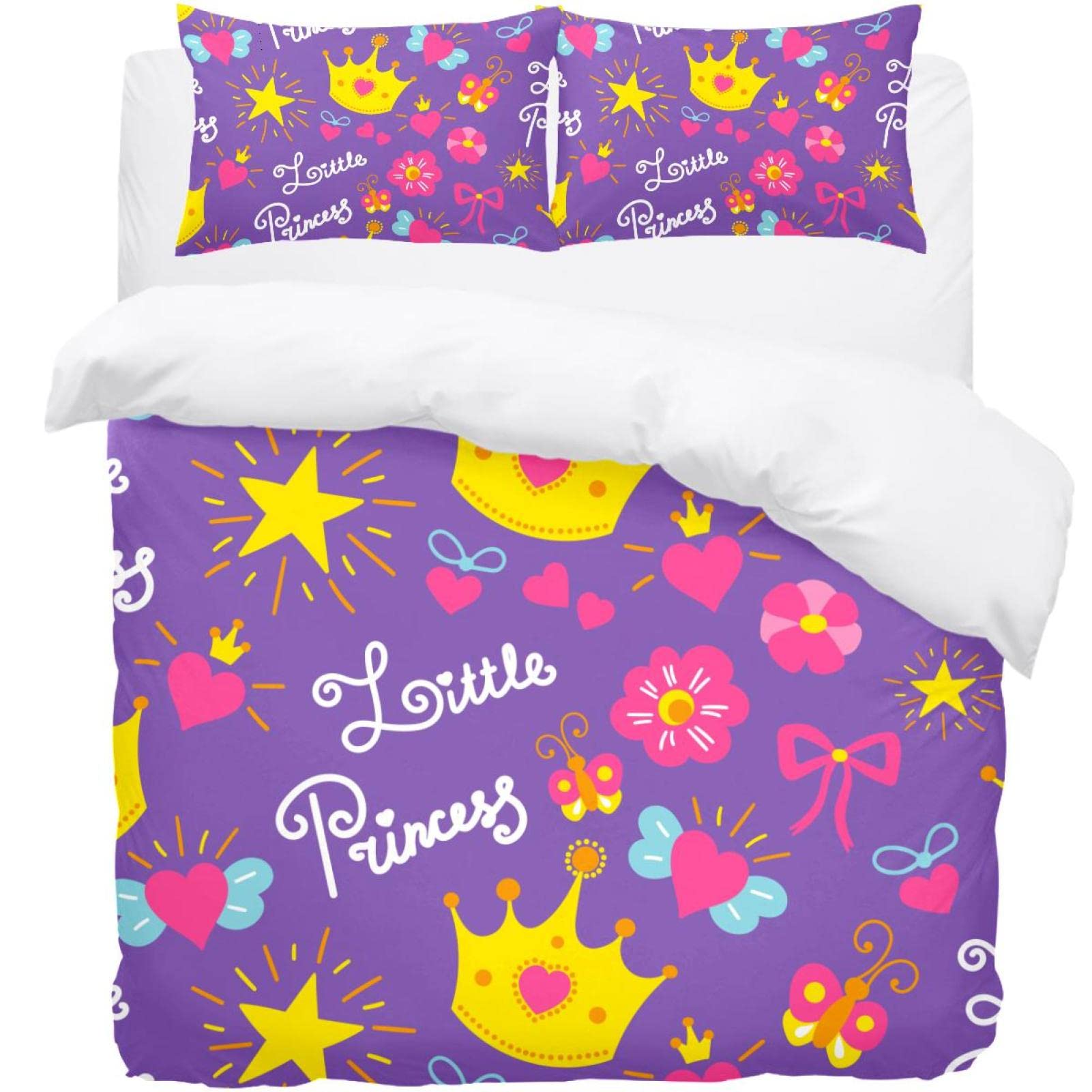 Housse de couette couronne de princesse lit double avec 2 taies d'oreiller