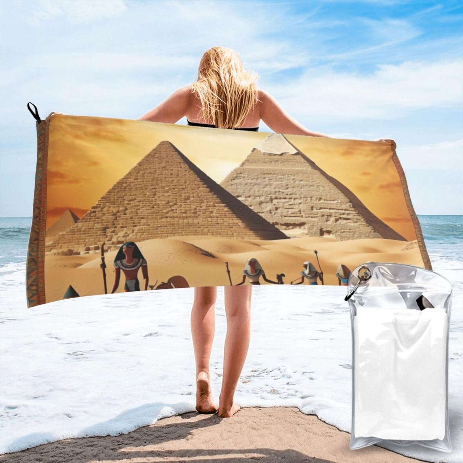 BWLHJKE Microfiber Towel for Body, Ancient Egypt Beach Towel Quick Dry Sand Free Pool Swim Towels Oversized Blanket Travel Towel Soft Lightweight Sports Gym Towels Adult 31.5"x63"