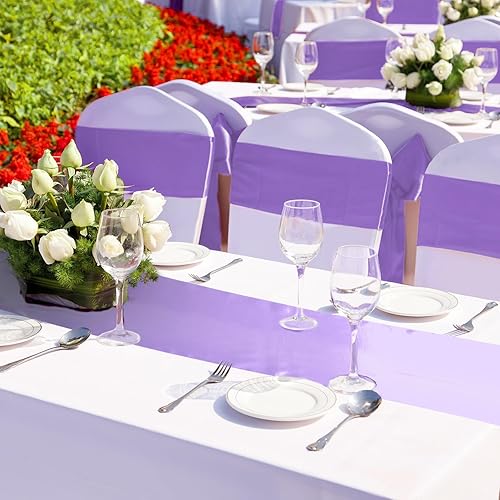 Miniatura 93 de Bencailor 24 caminos de mesa de satén a granel de 12 x 108 pulgadas de largo, mantel de tela suave brillante para banquete de boda, cumpleaños