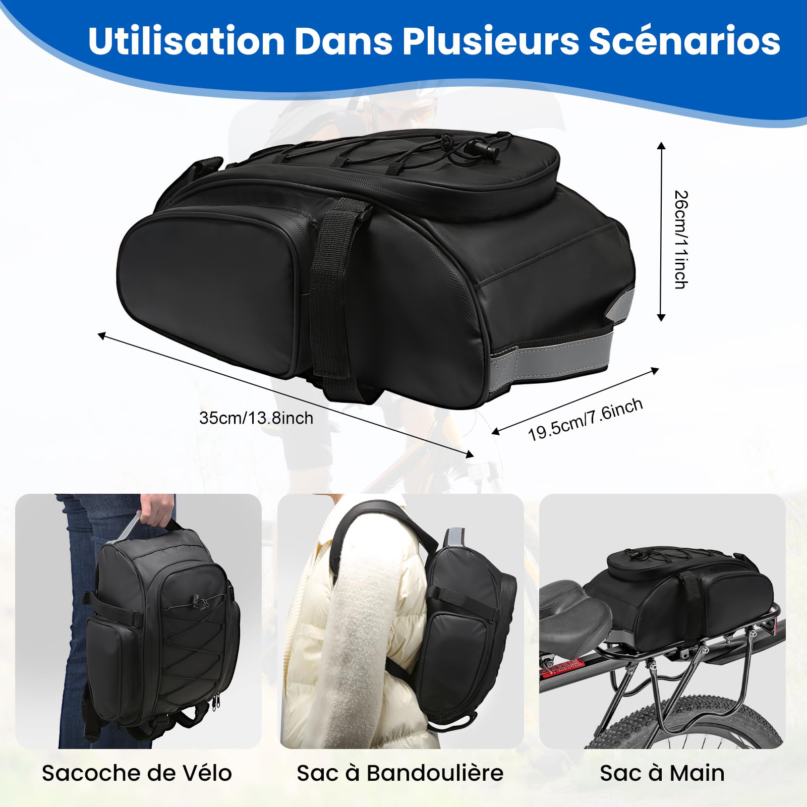 TravelLoad™ | Sacoche velo porte bagage extensible et imperméable 20L