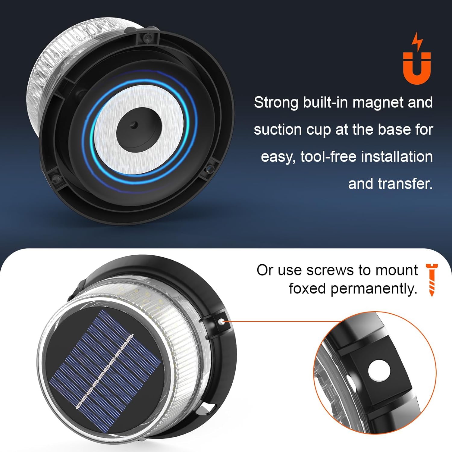 AnTom Solar Strobe Warning Beacon Anchor Light, 90 LED Waterproof Signal Lamp, Magnetic & Suction Mount, Auto On/Off, for Boats, Marine, Trucks, Dock (Strobe, Rotating and Constant)