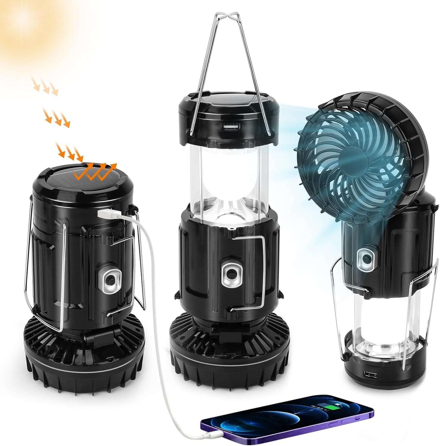 Confezione da 4 lanterne solari portatili ricaricabili - Lanterna da campeggio pieghevole leggera a LED per interruzioni di corrente, kit di sopravvivenza per tenda esterna