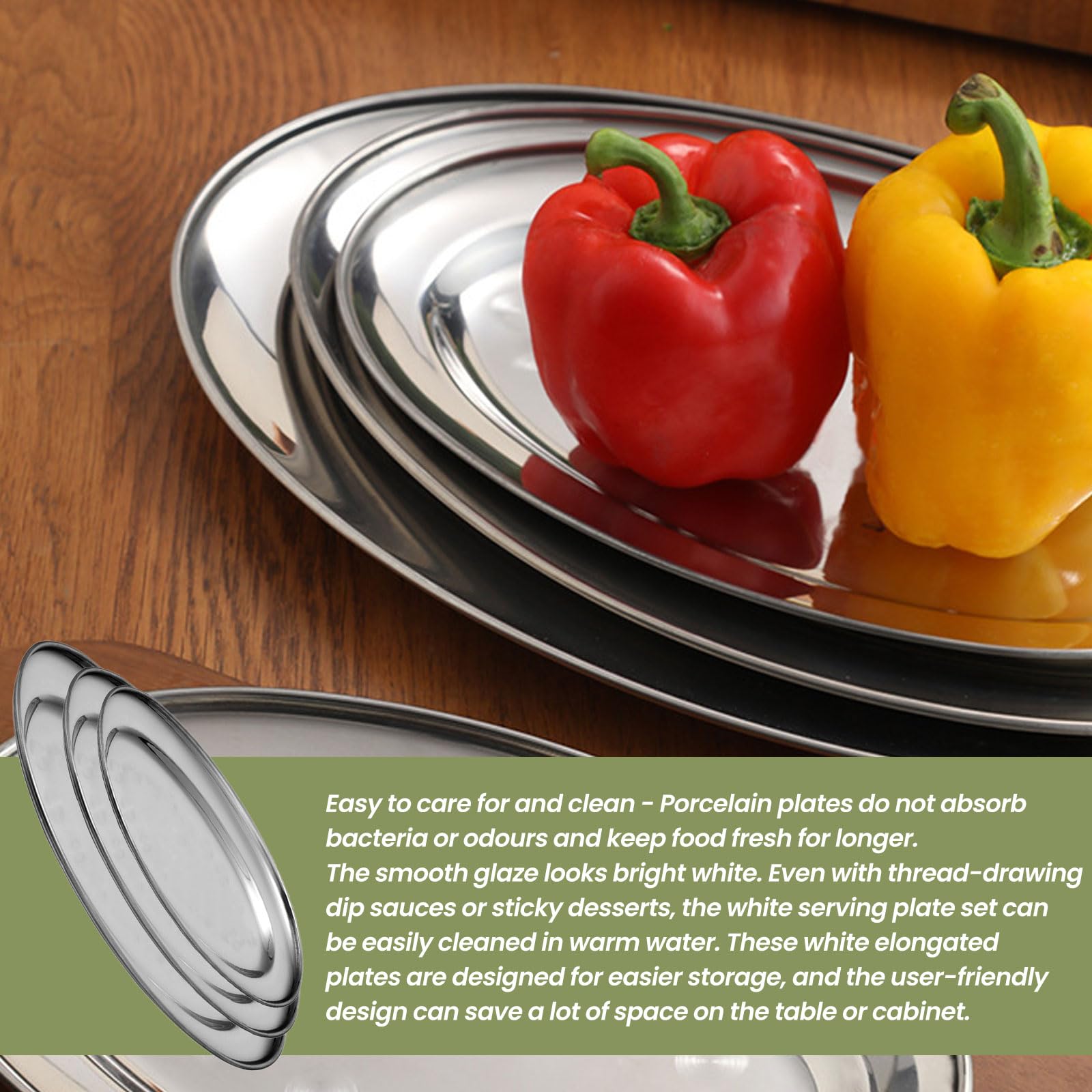 Set 3 Vassoi Ovali In Acciaio Inox - Per Servire Frutta, Snack, Caramelle, Design Moderno E Lucido - Foto 5