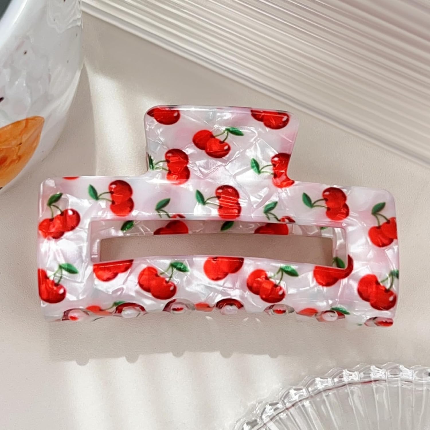 Cherry Hair Claw Clips Acrylic Hair Clip Fruit Hair Clamp Red Cherry Hair Accessories Square Shape Hair Clips Non-Slip Strong Hold Hair Jaw Clip Spring Summer Beach Hair Barrettes for Women - Image 4