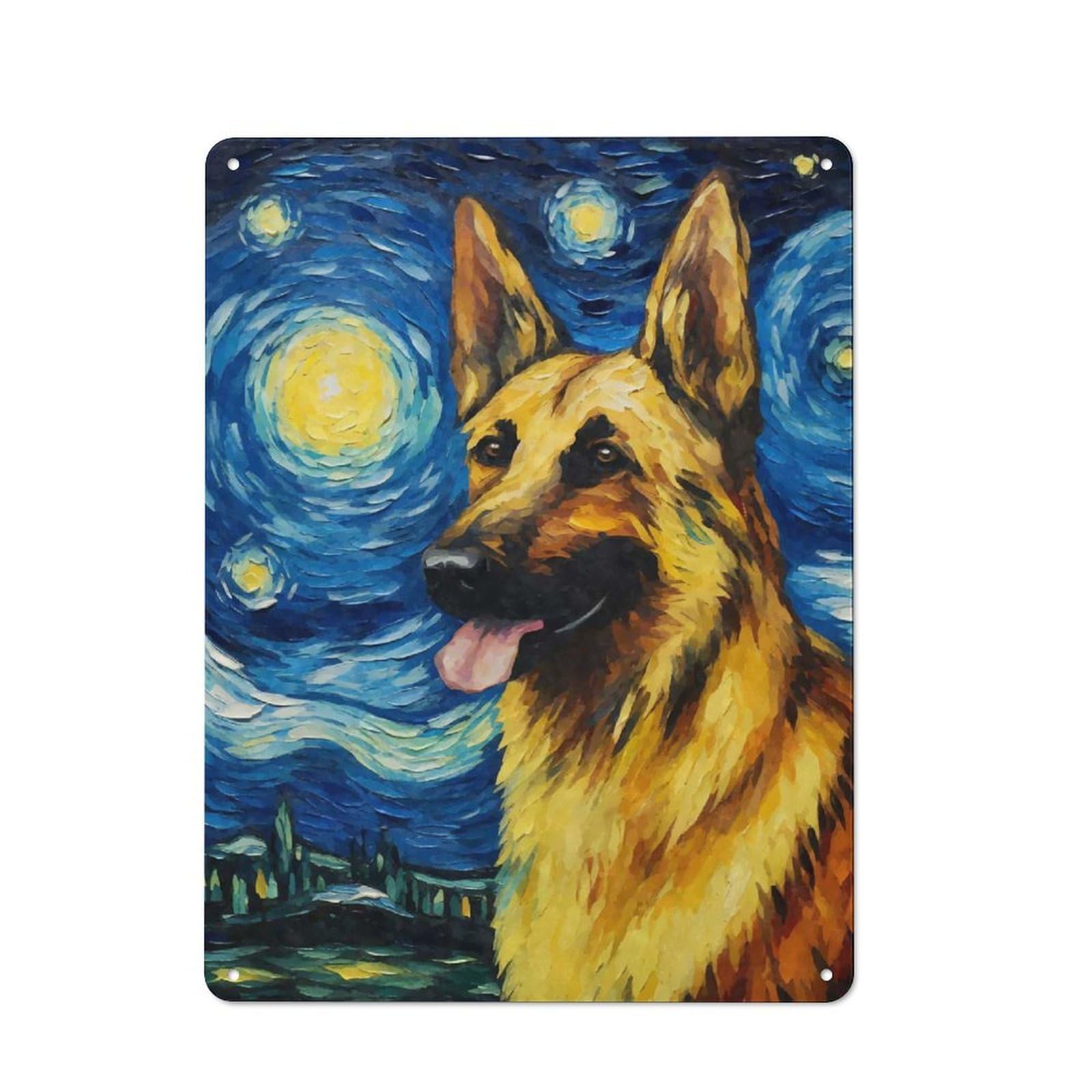 Junmoney Style-2 Workshop Style German Shepherd Night Tin Sign 40X30cm, Industrial Wall Art For Garage, Hobby Room, Office Or Man Cave