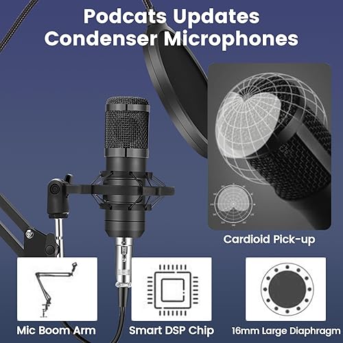 Miniatura 4 de Paquete de equipo de podcast para 2, interfaz de audio con micrófonos de condensador cambiador de voz para jugadores, mezclador de audio todo en uno