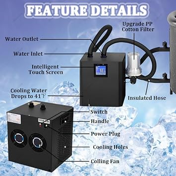 0.3P Water Chiller for Cold Plunge Tubs, Ice Bath Chiller Kit Remote Control Water Chiller with Filter, Hose, 2 Water Pump for Home and Outdoor Use