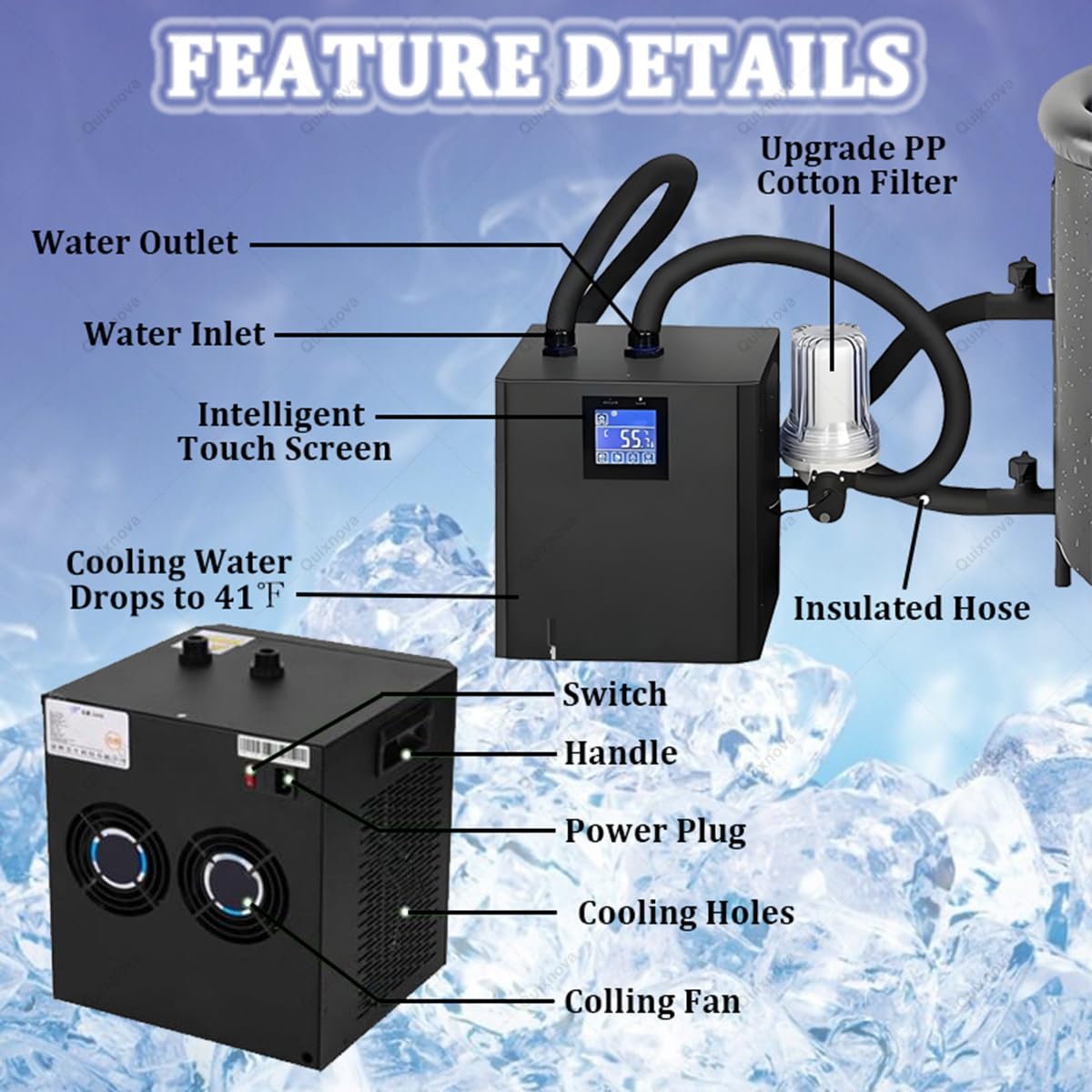 Refroidisseur d'eau à Bain de Glace 0,3 P avec Filtre Externe Pompe pour Cryothérapie