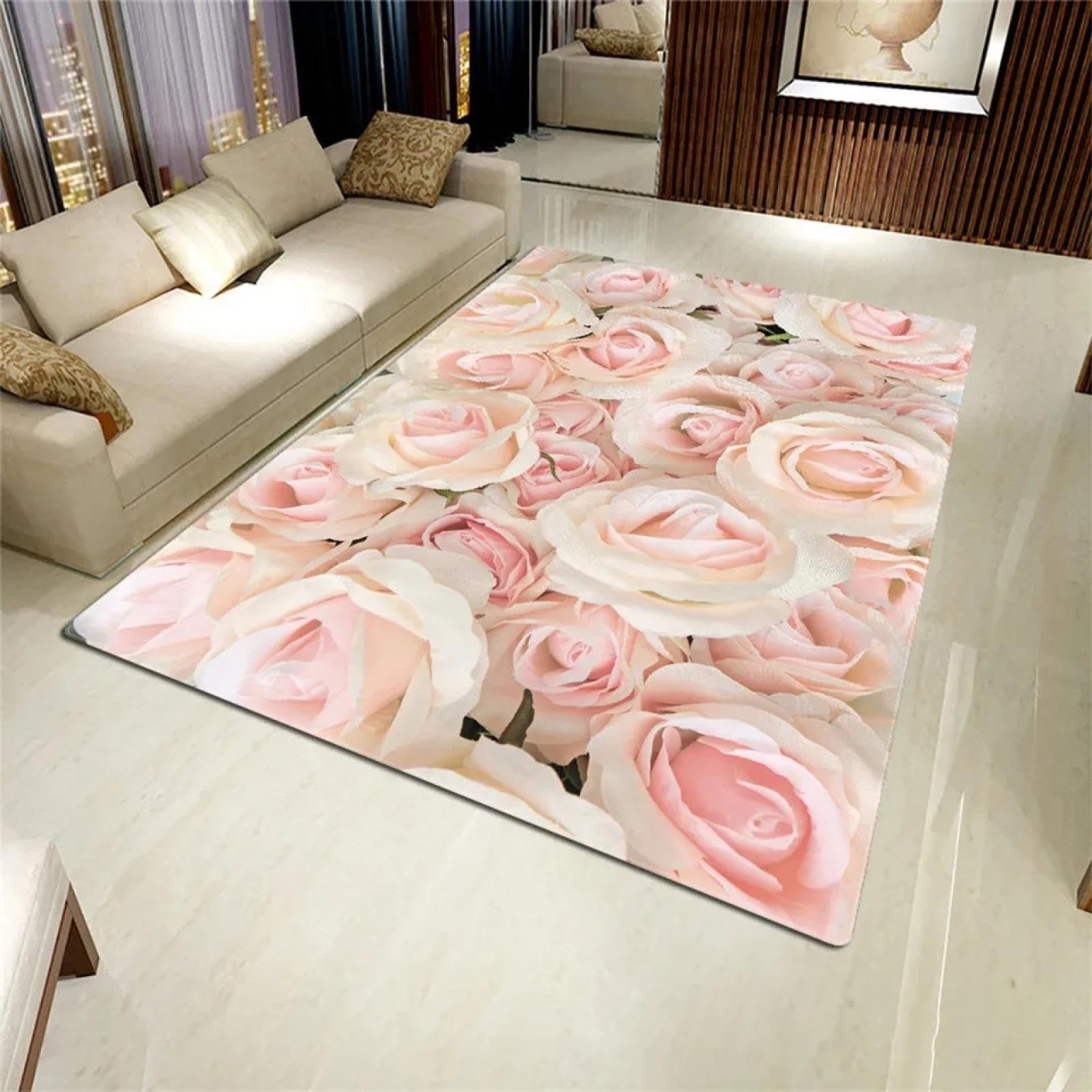 Tapis de sol rose antidérapant et absorbant pour salle de bain moderne