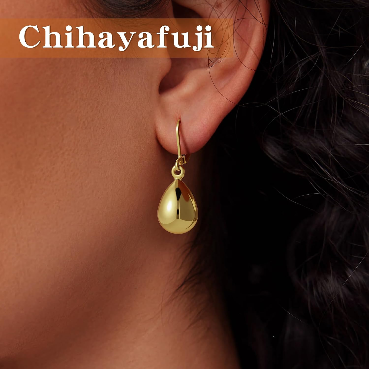 Gold/silver teardrop leverback earrings, 18K gold plated，hypoallergenic, teardrop leverback pendant earrings，earrings for women