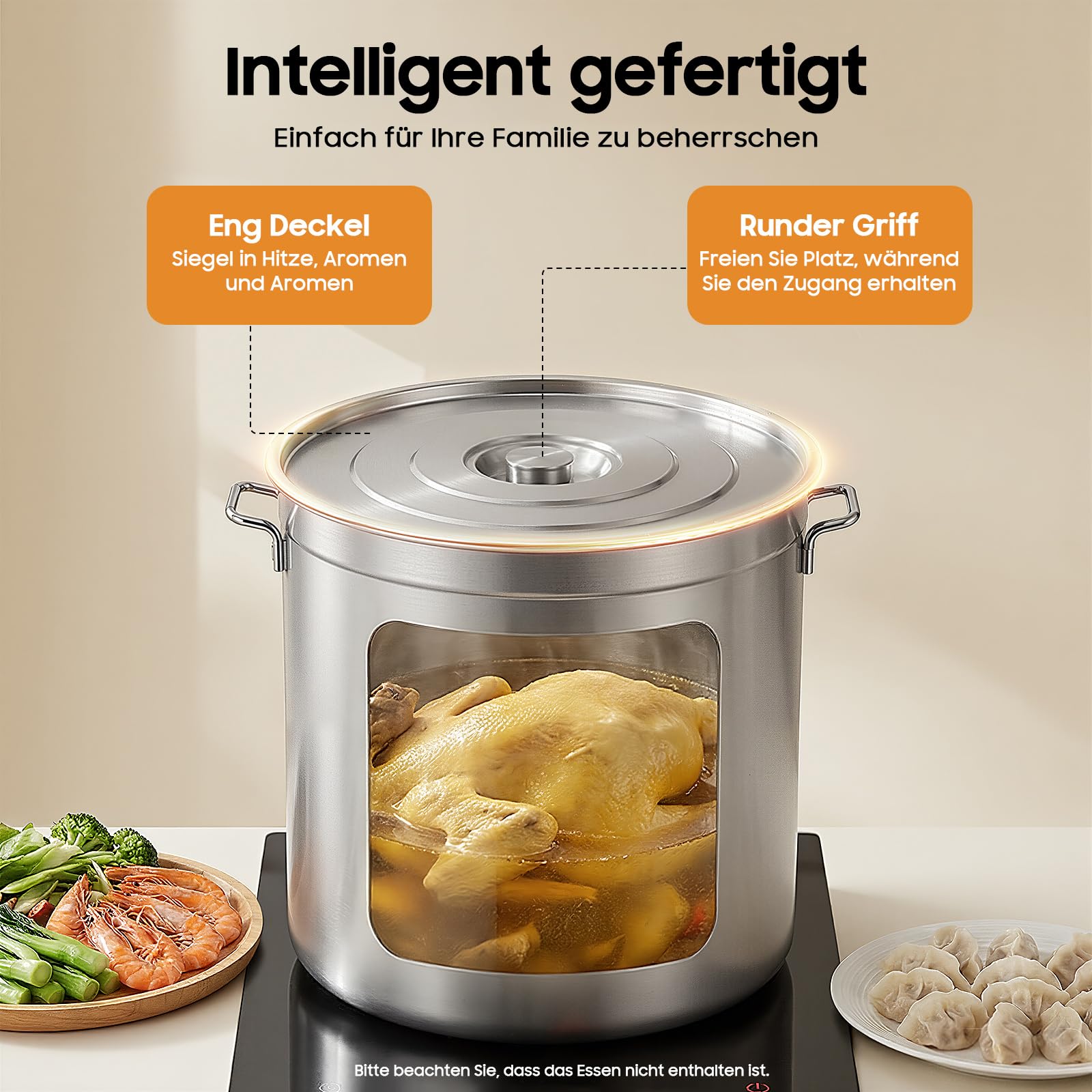 50L Edelstahl Kochtopf Großer Kapazität Suppentopf Universaltopf mit Siebeinsatz, Edelstahl Suppentopf für Eintopf & Braten, Silber