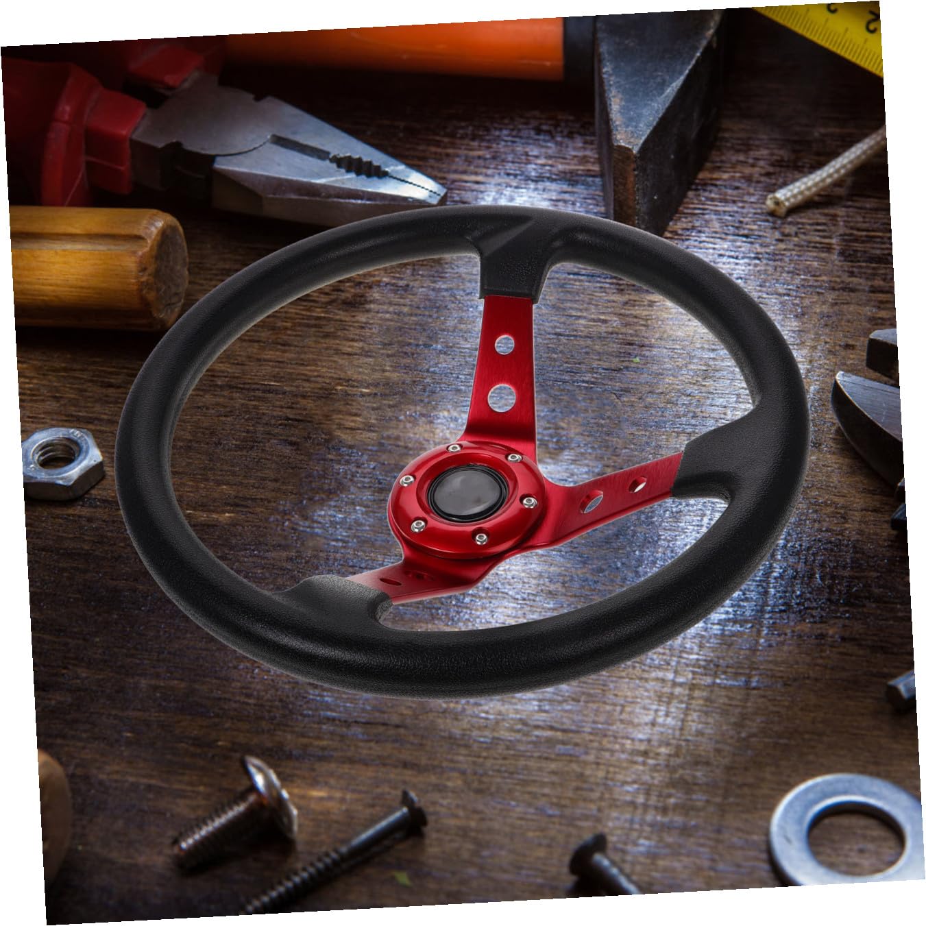 Abaodam Volante Pu Per Auto Sportive e Simulatori Design Karting Con Pulsante Horn Rosso Per Drift e Corse