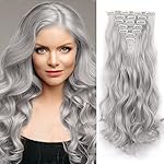 22 Inch Clip In Hair Extensions 7 PCS Long Wavy Synthetic Hair Extension & Natural Soft Invisible Clip Thick Hairpieces for Women Daily(20Inch, 7pcs, Silver Grey)